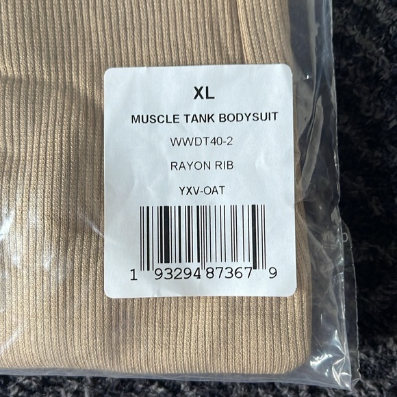 WeWoreWhat - Muscle Tank Rayon Rib Bodysuit - Oat XL - Picture 5 of 11